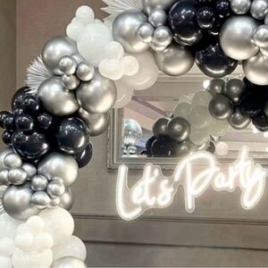 Silver and Black Balloon Arch Party Decorations NWOT